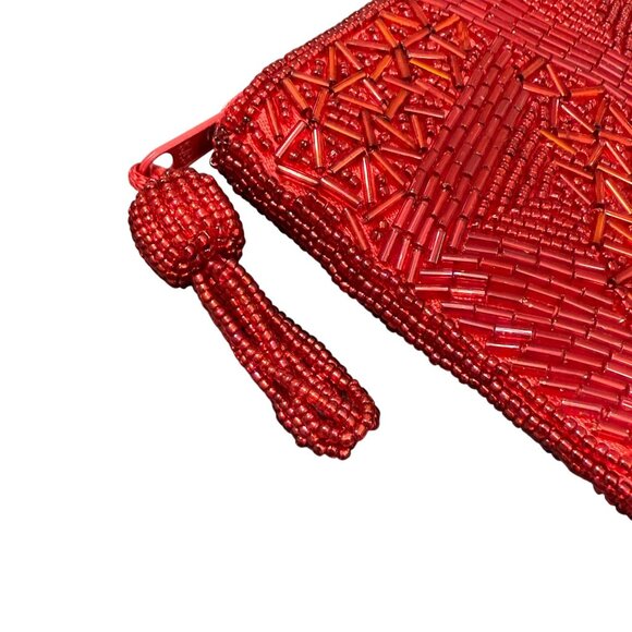 Vintage Carolyne Barton Night Red Glass Beaded Evening Clutch Hollywood Glamour - Picture 8 of 8